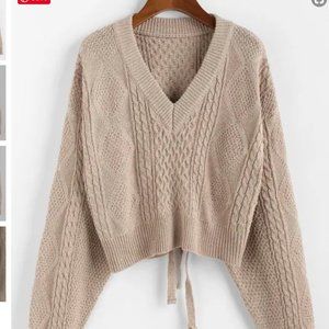 Luna Montana Plunging Cutout Tie Back Crop Sweater